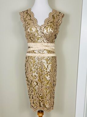 Tadashi Shoji Champagne Sequin Lace Dress